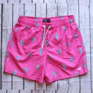 Hollister Men’s Shortie Pink Cactus Swim Trunks